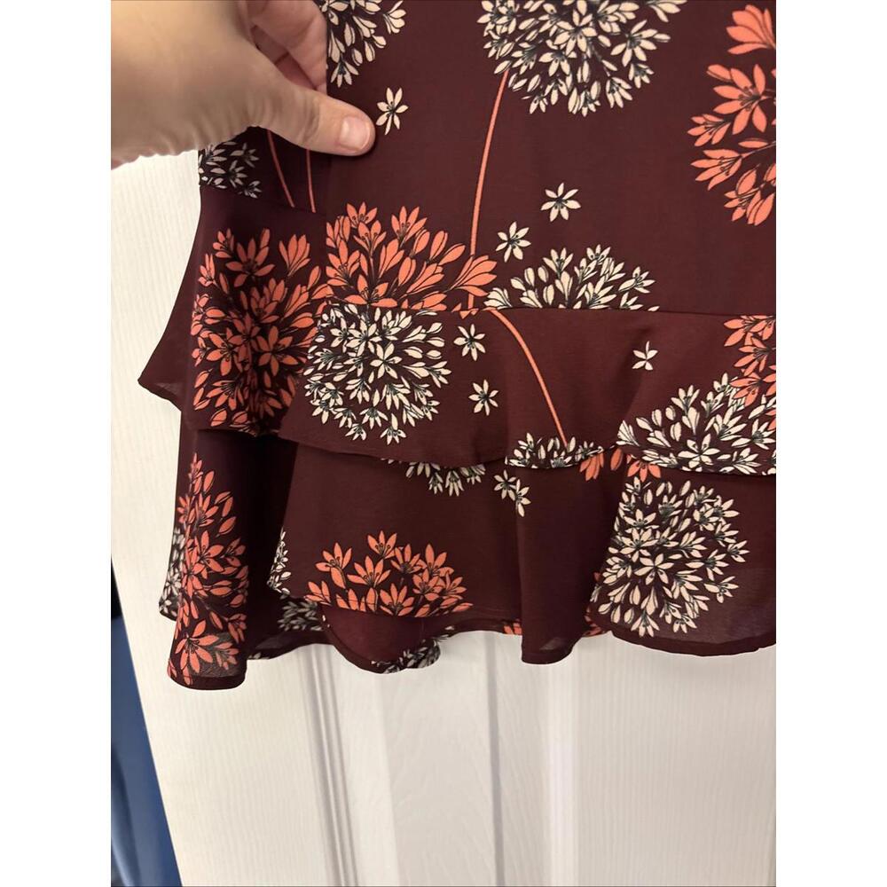 A.N.A. Burgundy Sheer Ruffled Top Blouse Long Bell Sleeves Sz XL. Work. Office - Picture 3 of 9